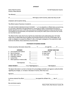 Affidavit for Self-Employment Income