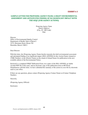 EXHIBIT 63 SAMPLE LETTER FOR PROPOSING AGENCY FILING A DRAFT ... - oeqc doh hawaii