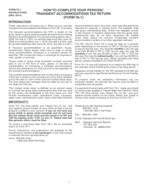 Hawaii Transient Accommodations Tax Return Form TA-1
