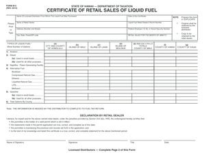 Hawaii Liquid Fuel Retail Sales Certificate