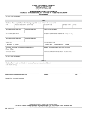 McKinney-Vento Homeless Education Enrollment/Withdrawal Form