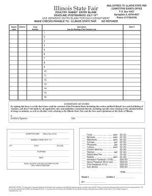 Illinois State Fair Poultry Rabbit Entry Form