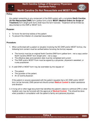 North Carolina Do Not Resuscitate and MOST Form - ncems