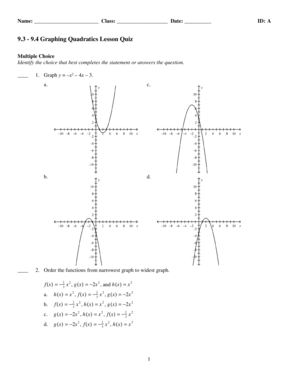 Graphing Quadratics Lesson Quiz