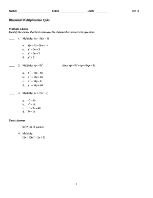 Binomial Multiplication Quiz