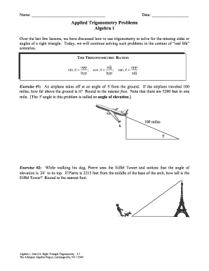 Applied Trigonometry Problems Algebra 1 - rcsdk12