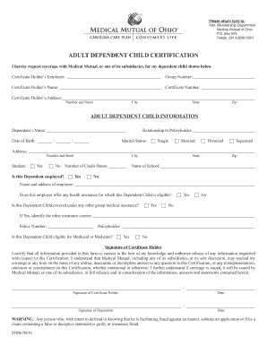 Adult Dependent Child Certification