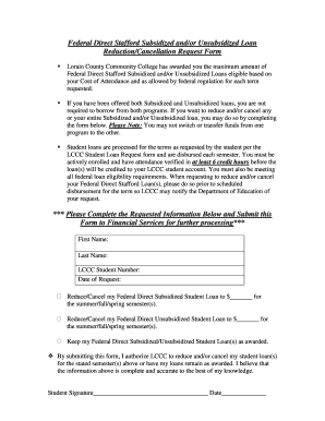 Federal Direct Stafford Loan Reduction/Cancellation Request Form