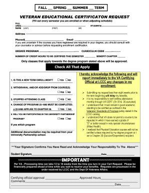 Veteran Educational Certification Request