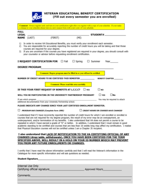 Veteran Educational Benefit Certification Form