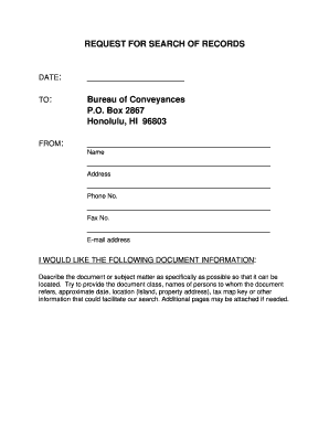Hawaii Request for Search of Records