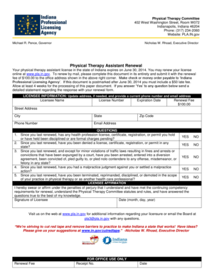 Indiana Physical Therapy Assistant Renewal Form