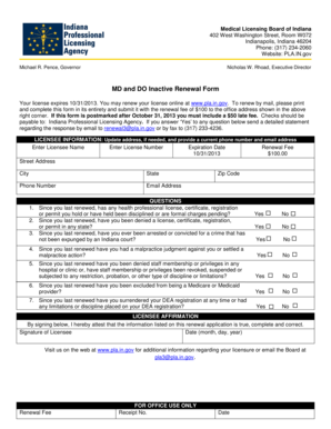 Indiana MD and DO Inactive Renewal Form