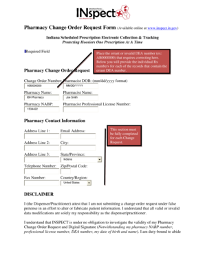 Indiana Pharmacy Change Order Request Form