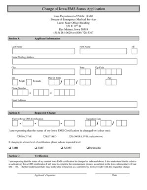 Iowa EMS Status Change Application