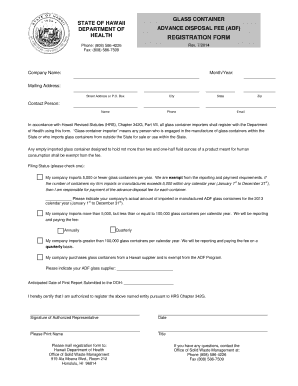 ADF Importer Registration Form - Hawaii Department of Health