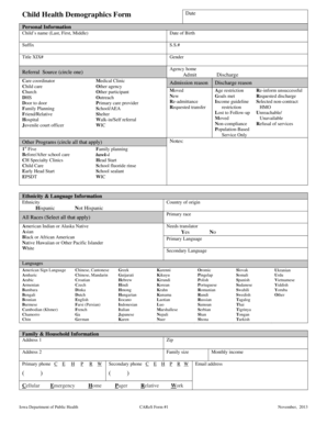 Child Health Demographics Form