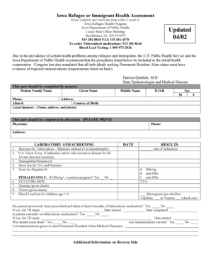 Iowa Refugee Health Assessment Form
