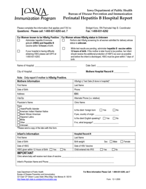 Iowa Perinatal Hepatitis B Hospital Report