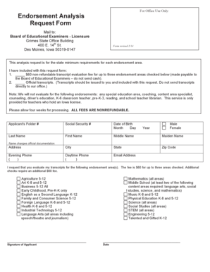 Iowa Endorsement Analysis Request Form