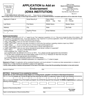 Iowa Endorsement Licensure Application