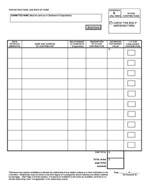 Schedule E In-Kind Contributions Form