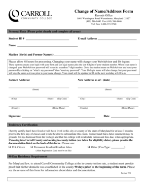 Change of Name/Address Form