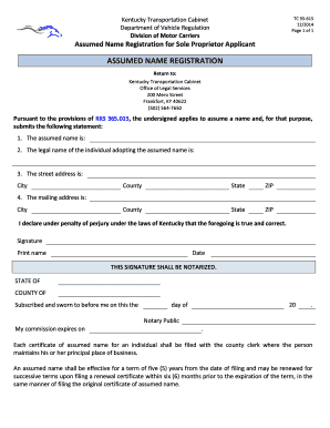 Kentucky Assumed Name Registration for Sole Proprietor