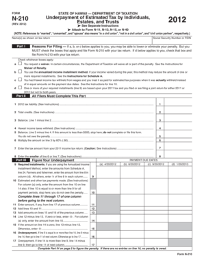 Hawaii Underpayment of Estimated Tax Form N-210