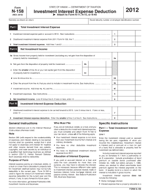 Hawaii Investment Interest Expense Deduction Form N-158