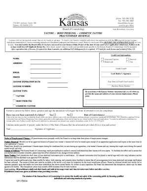 Kansas Tattoo Practitioner Renewal Application