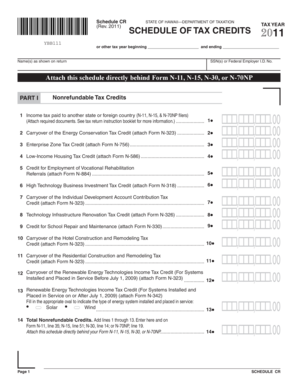 Hawaii Schedule CR Tax Credits Form