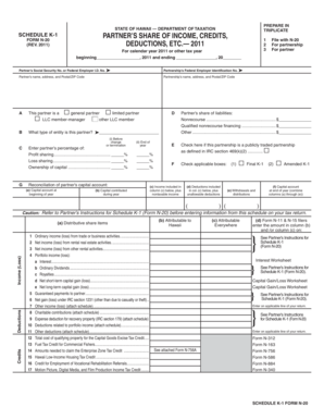 Hawaii Schedule K-1 Form N-20