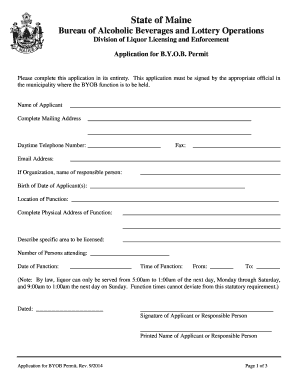 Maine BYOB Permit Application