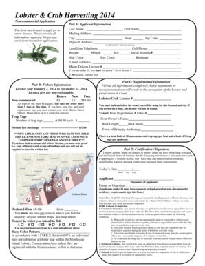 Maine Non-Commercial Lobster & Crab Harvesting Application