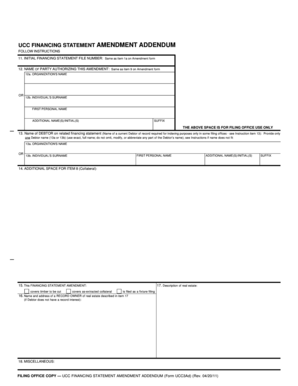 UCC Financing Statement Amendment Addendum