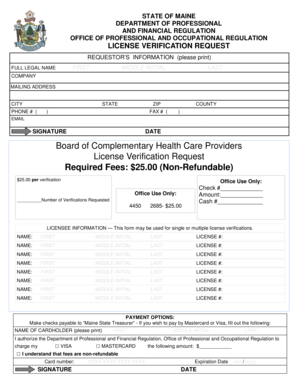 Maine License Verification Request