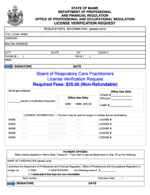 Maine License Verification Request
