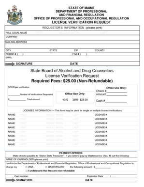 Maine License Verification Request