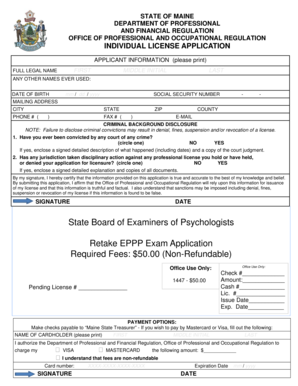 Maine Individual License Application