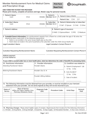 Member Reimbursement Form for Medical Claims and Prescription Drugs