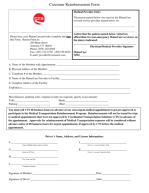 Customer Reimbursement Form