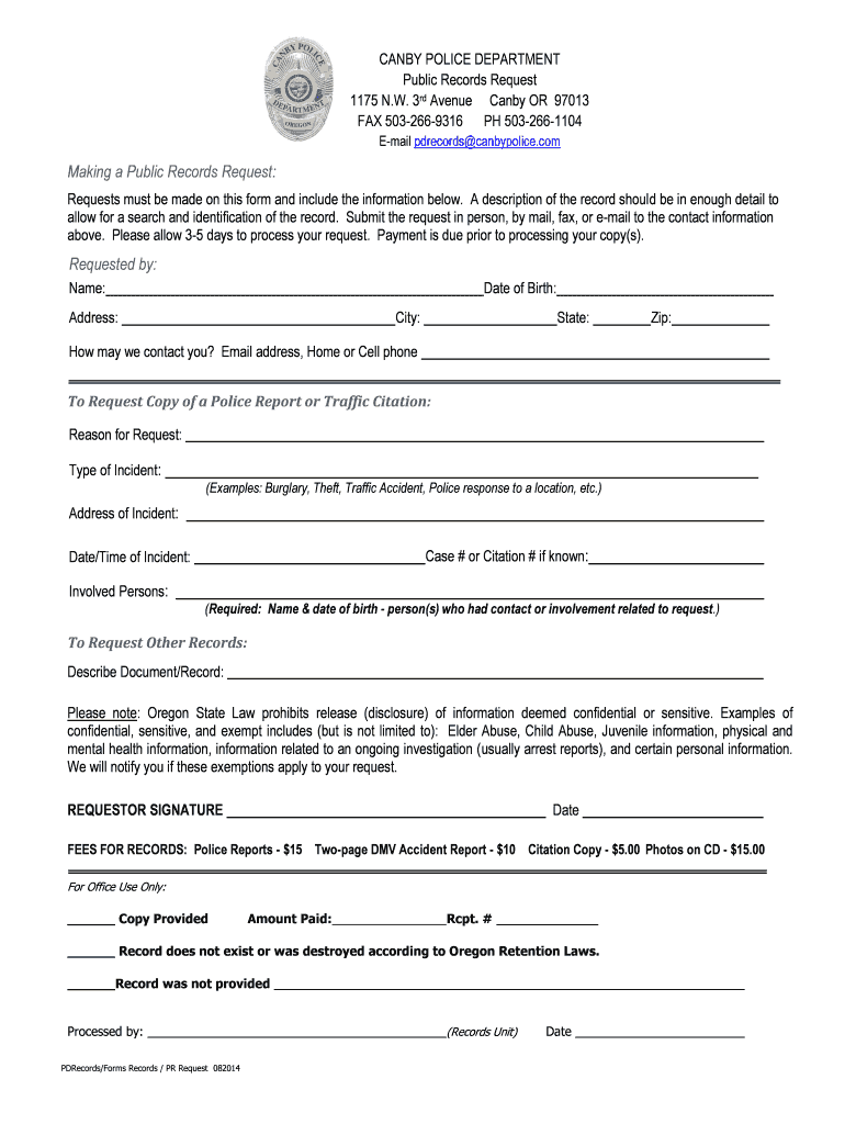 Fillable Online PPB Police Report Request Form 510 revised.doc Fax Email Print pdfFiller