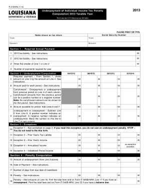 Underpayment of Individual Income Tax Penalty 2013