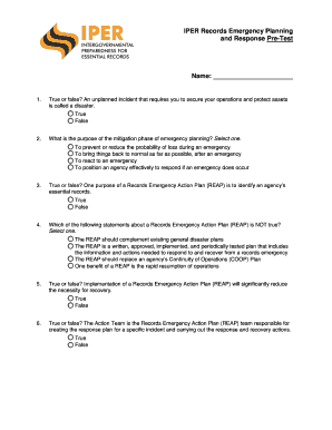 IPER Records Emergency Planning Pre-Test