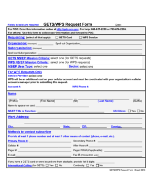 GETS/WPS Request Form