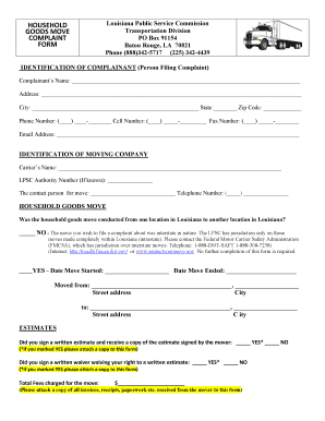 Louisiana Household Goods Move Complaint Form
