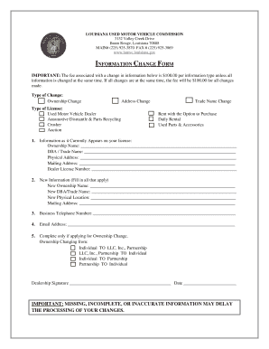 Louisiana Used Motor Vehicle Commission Information Change Form
