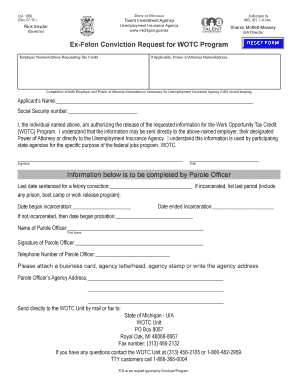 Michigan Ex-Felon Conviction Request for WOTC Program