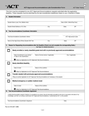 ACT-Approved Accommodations Late Consideration Form